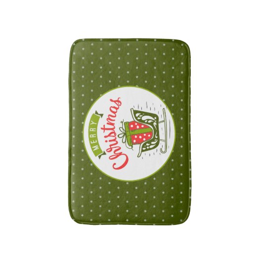 Merry kerst Sleigh Red Green Snowflake Patroon Badmat (Voorkant Verticaal)