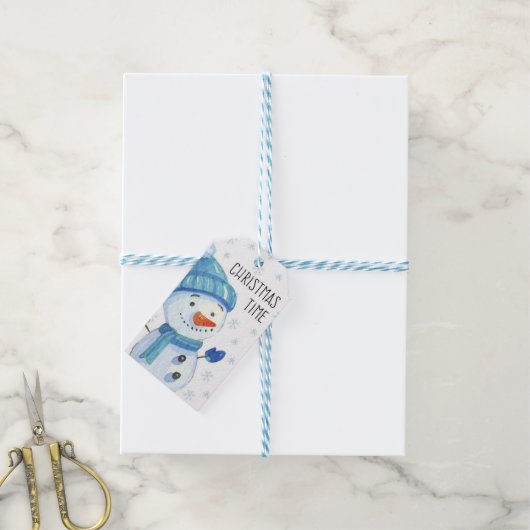 Merry kerst Snowman Cadeaulabel (Met Touw)