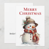 Merry kerst Snowman Feestdagenkaart (Voorkant / Achterkant)