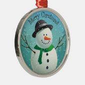 Merry kerst Snowman Metalen Ornament (Rechts)