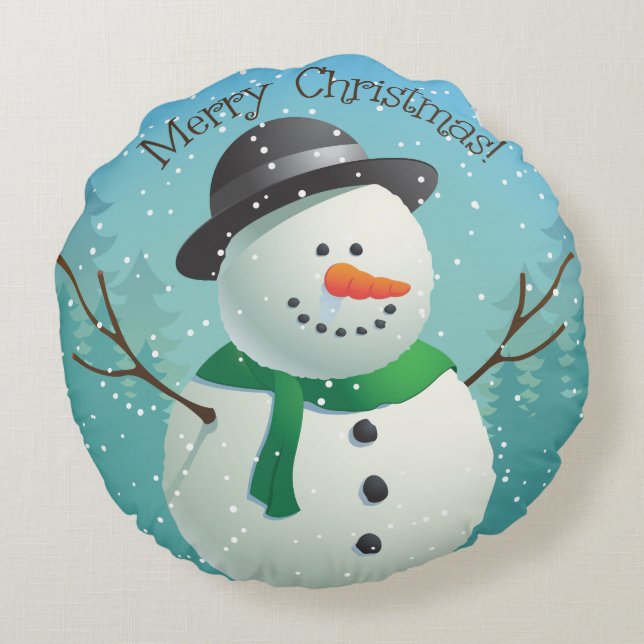 Merry kerst Snowman Rond Kussen (Achterkant)