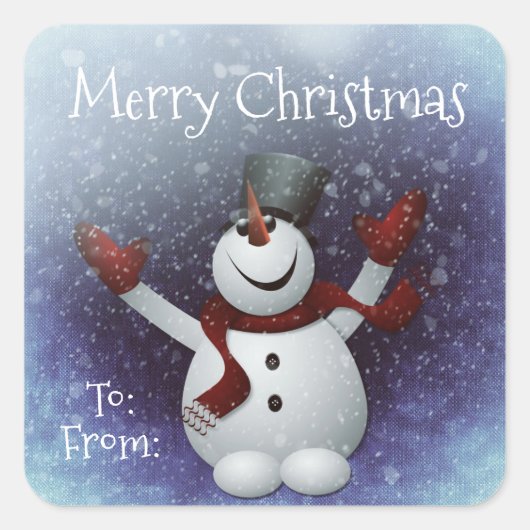 Merry kerst Snowman Vierkante Sticker (Voorkant)