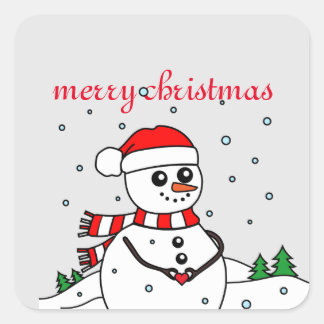 Merry kerst Snowman Vierkante Sticker
