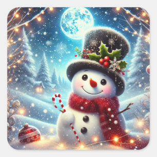 Merry kerst Snowman Vierkante Sticker