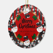 Merry kerst Snowmen Keramisch Ornament (Links)