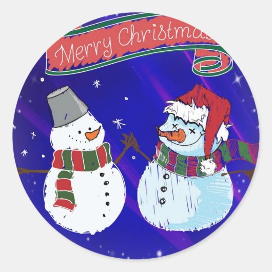 Merry kerst Snowmen Ronde Sticker (Voorkant)