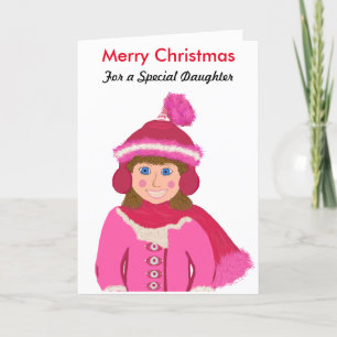 Merry kerst Special Daughter Girl Pink Pet Feestdagen Kaart