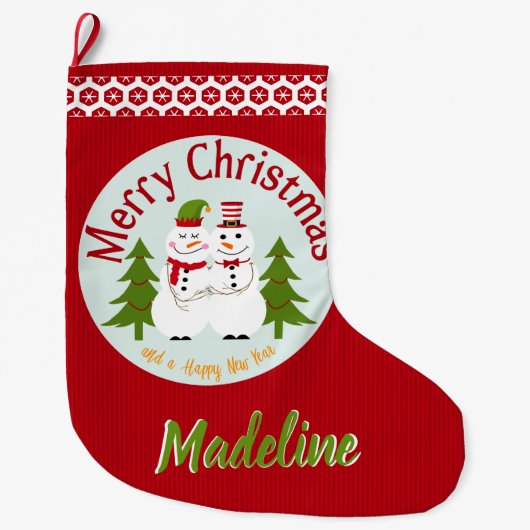 Merry kerst-staart Snowman Couple Grote Kerstsok (Voorkant)