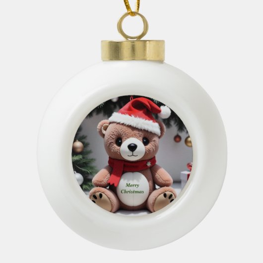 Merry kerst Teddy Bear Keramische Bal Ornament (Voorkant)