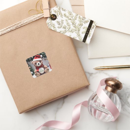 Merry kerst Teddy Bear Vierkante Sticker (Geschenken)