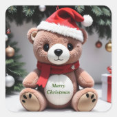 Merry kerst Teddy Bear Vierkante Sticker (Voorkant)