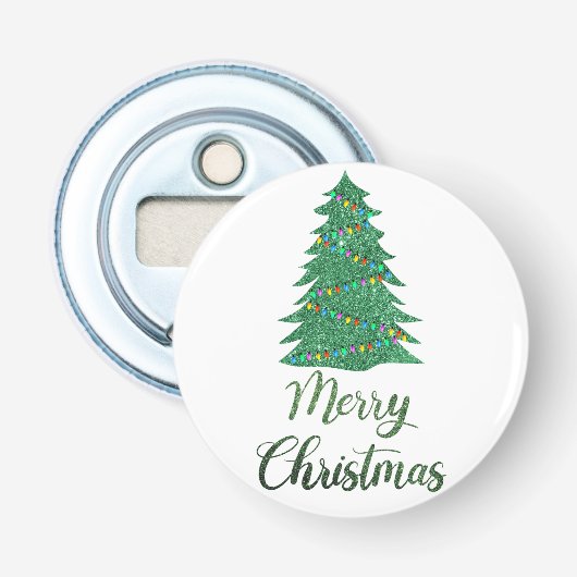 Merry kerst tree - green glitter button flesopener (Voorkant)