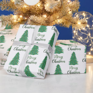 Merry kerst tree - green glitter cadeaupapier