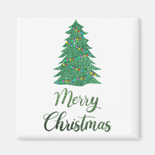 Merry kerst tree - green glitter magneet