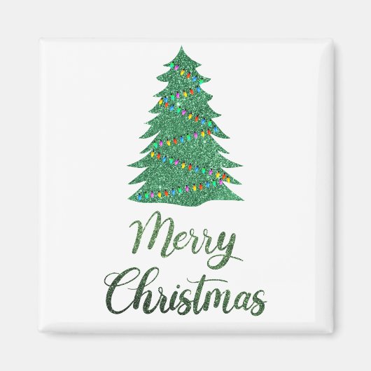 Merry kerst tree - green glitter magneet (Voorkant)