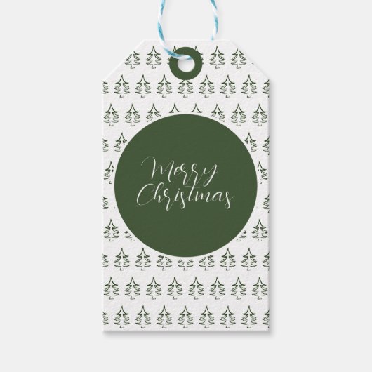 Merry kerst Tree Pattern Pine Green Cadeaulabel (Voorkant)