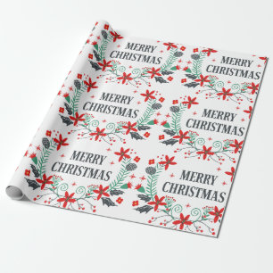Merry kerst Typografie Floral Bouquet Cadeaupapier