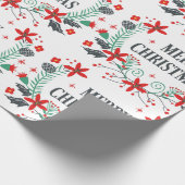 Merry kerst Typografie Floral Bouquet Cadeaupapier (Hoek)