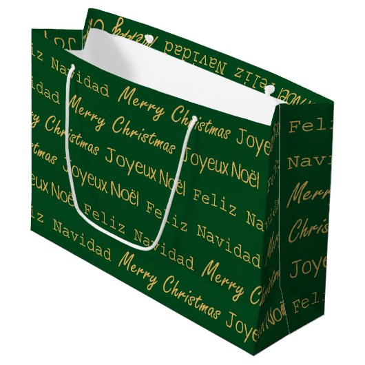 Merry kerst Typografie Noel Navidad Gold Green Groot Cadeauzakje (Voorkant Gekanteld)