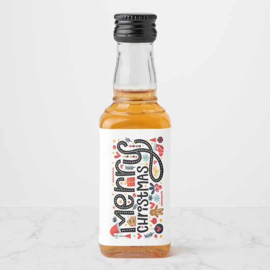 Merry kerst Typography Mini Likeurfles Etiket (Voorkant)