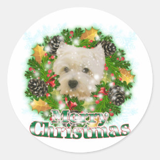 Merry kerst Westie Ronde Sticker