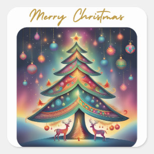 Merry kerst Whimsical-boom Vierkante Sticker