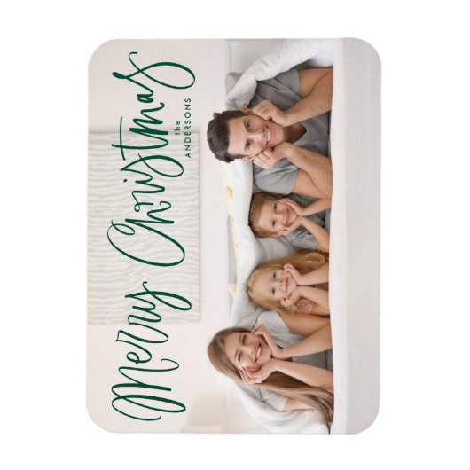 Merry kerst Whimsical Green Script-foto Magneet (Verticaal)