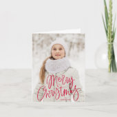 Merry kerst Whimsical Red Script-foto Feestdagen Kaart (Voorkant)