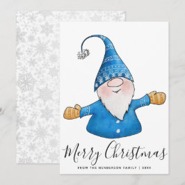 Merry kerst White Blue Yellow Cute Gnome Feestdagenkaart