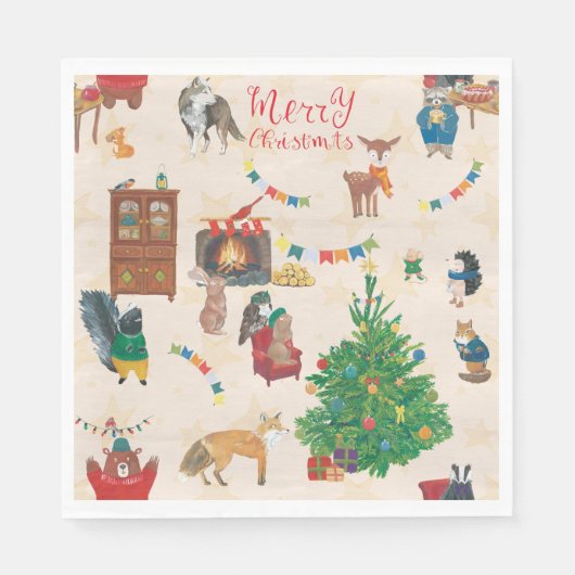 Merry kerst Wildlife Fun Servet (Voorkant)