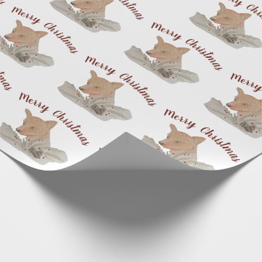 Merry kerst Woodland Fox Cadeaupapier (Hoek)