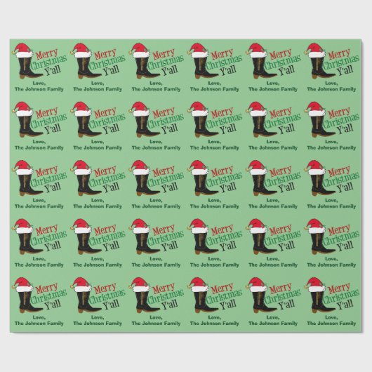 Merry kerst Yall Funny Cowboy Boot Custom Cadeaupapier (Vlak)