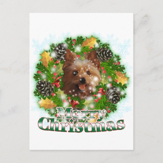 Merry kerst Yorkie Feestdagenkaart (Voorkant)