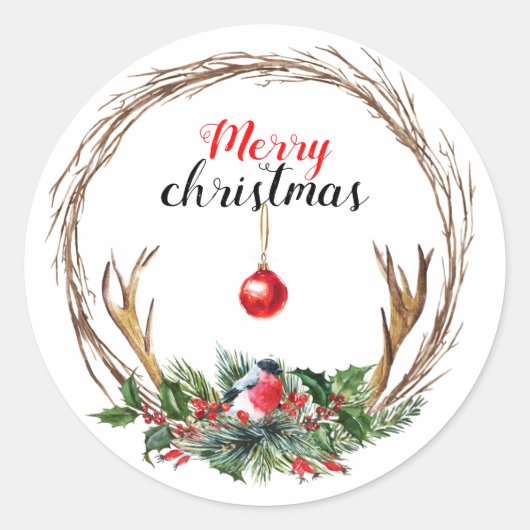 Merry kerstaker ronde sticker (Voorkant)