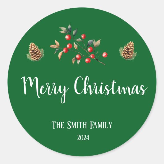 Merry kerstaker ronde sticker (Voorkant)