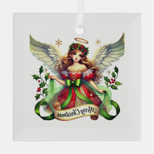 Merry KerstAngel Glas Ornament (Achterkant)