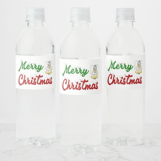 Merry KerstAngel rood script Waterfles Etiket (Flessen)