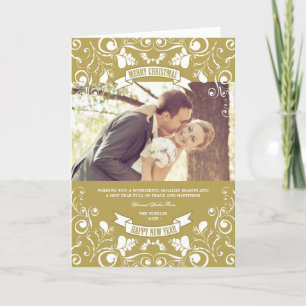 Merry kerstArt Nouveau Floral Flourish Foto Feestdagen Kaart