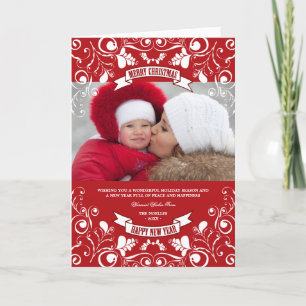 Merry kerstArt Nouveau Floral Flourish Foto Feestdagen Kaart