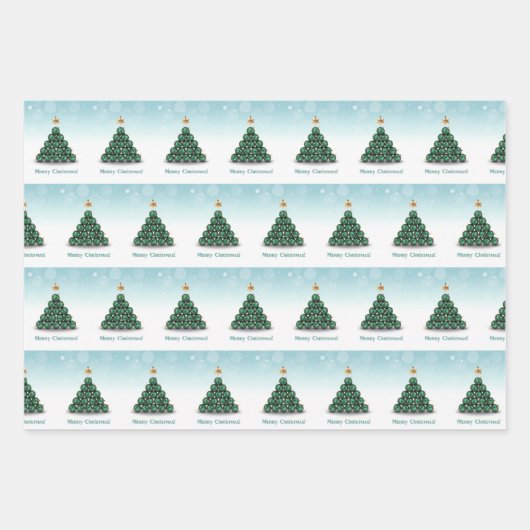 Merry kerstballen Tree Pastel Design Inpakpapier Vel (Voorkant 3)