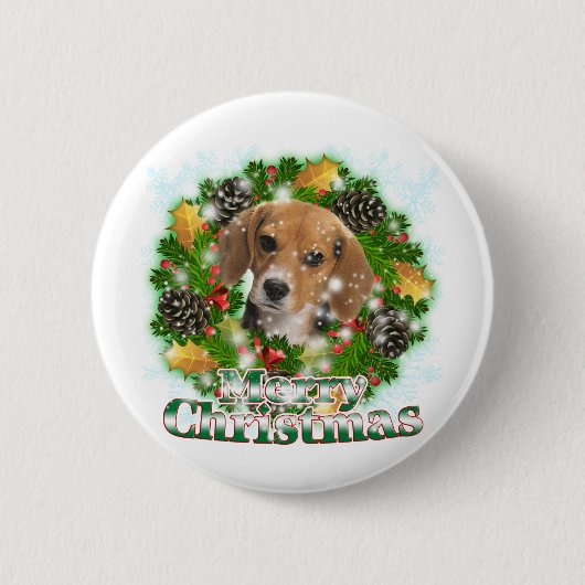 Merry Kerstbeagle Ronde Button 5,7 Cm (Voorkant)