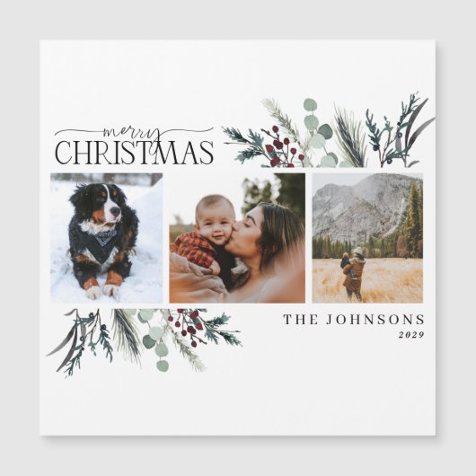 Merry KerstBlack Winter Floral Foto Magnet (Voorkant)