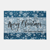 Merry KerstBlue Burlap Snowflake Patroon Deurmat (Voorkant)