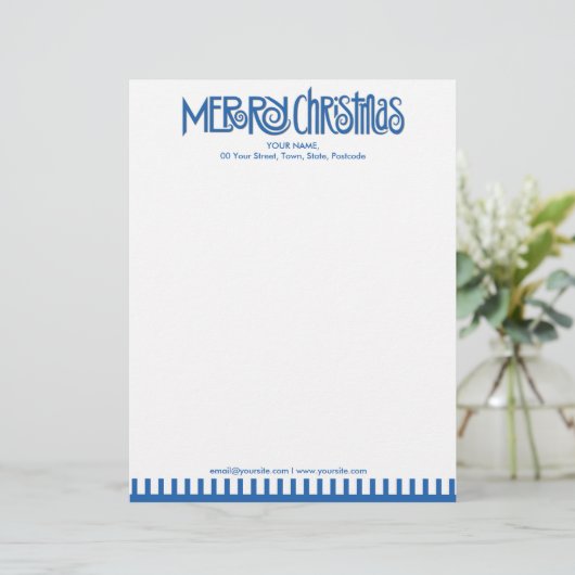 Merry Kerstblue Letterhead Briefhoofd Sjabloon (Staand voorkant)