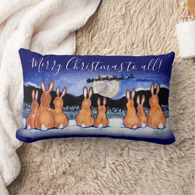 Merry KerstBlue Rabbit Night Scene Sleigh Kussen (Deken)