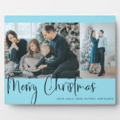 Merry KerstBlue Script Photo Collage Holiday Fotoplaat (Voorkant)