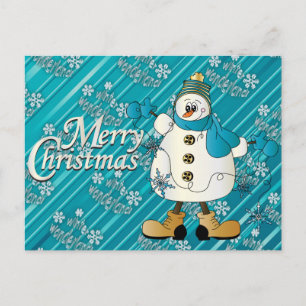 Merry KerstBlue Snowman Feestdagenkaart