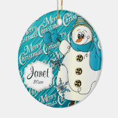 Merry KerstBlue Snowman Keramisch Ornament (Links)
