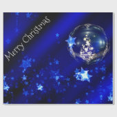 Merry KerstBlue Stars Bauble Ornaments Cadeaupapier (Vlak)