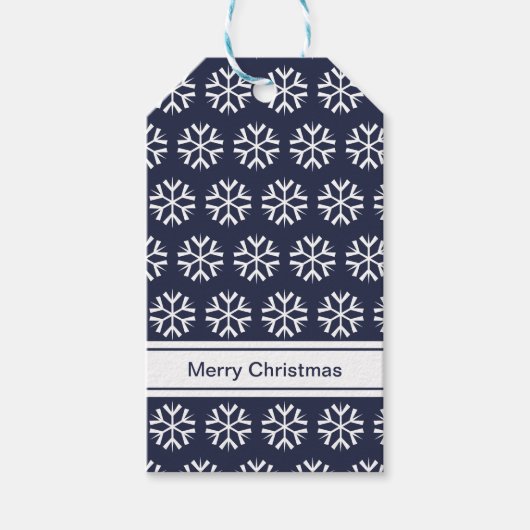 Merry KerstBlue White Snowflakes Name Text Cadeaulabel (Voorkant)